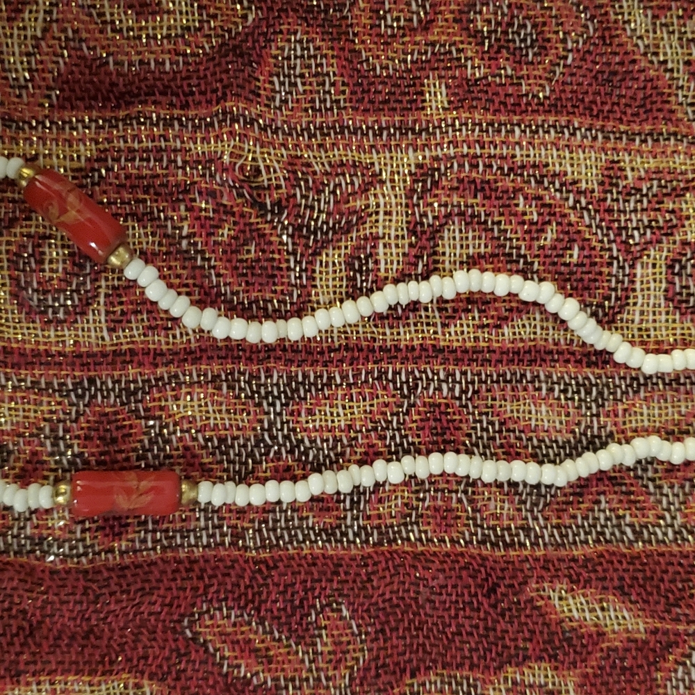 Cream and Orange Beaded Necklace